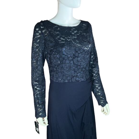 JESSICA HOWARD Zippered Sequined Lace Floral Long Sleeve Maxi Evening  Dress - Picture 2 of 9